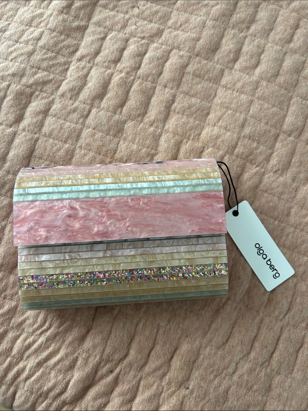 Olga Berg Stacer Glitter Pink Pearlized Stripe Women’s Clutch